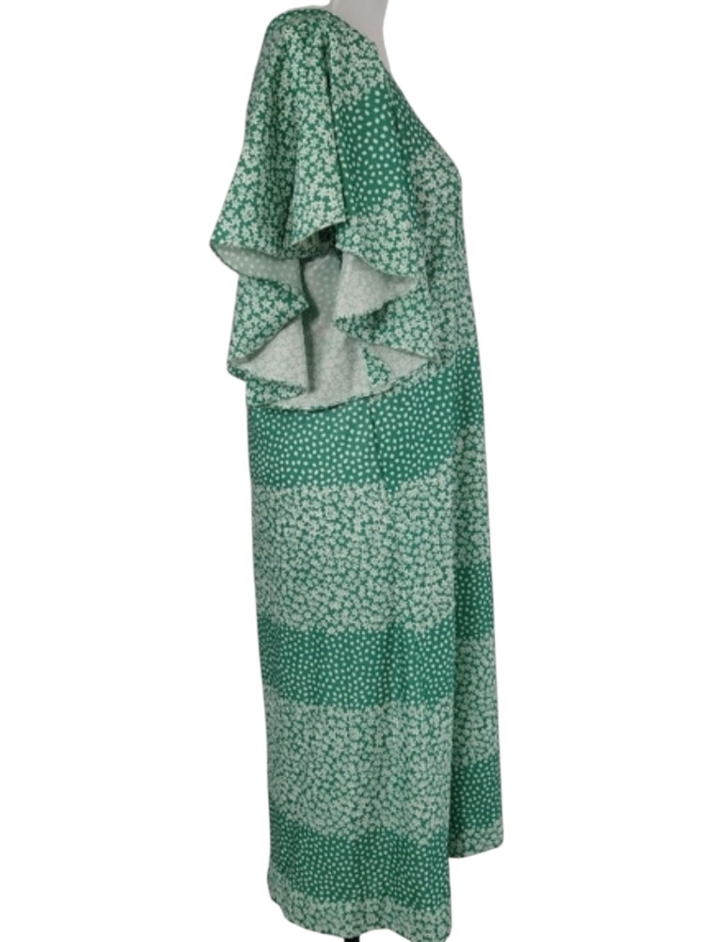 Vintage 70s Homemade Green And White Floral Maxi Dress Whimsical - Picture 8 of 12